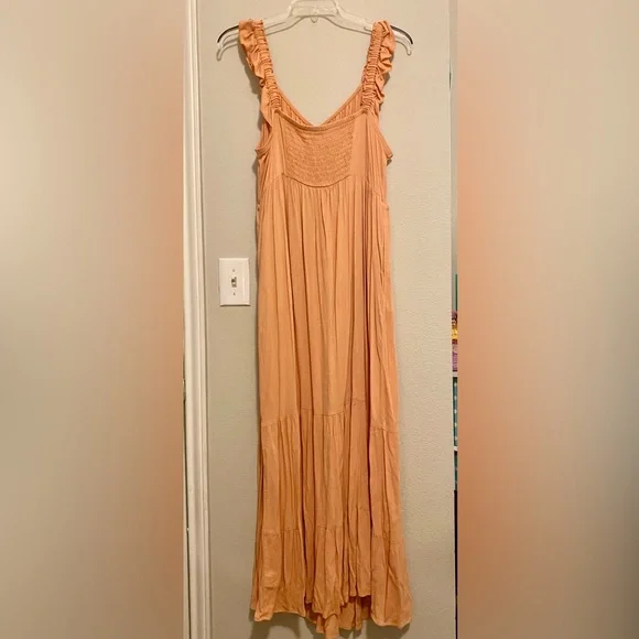 Torrid Peach Rayon Slub Ruffle Strap Tiered Maxi Dress - Size 2X - 18-20 - NWOT! - Picture 6 of 10